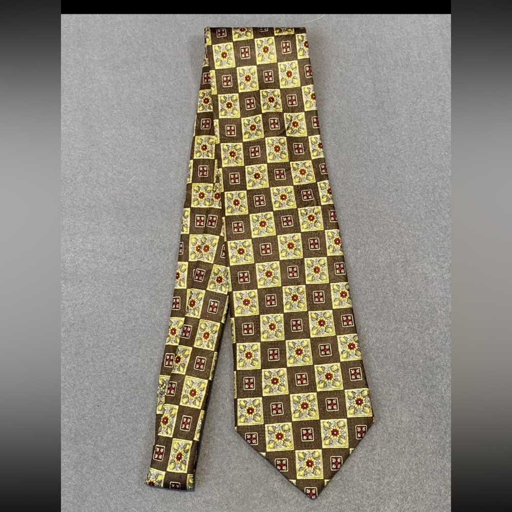 Square grid work, Yellow Silk, Valentino Designer Tie